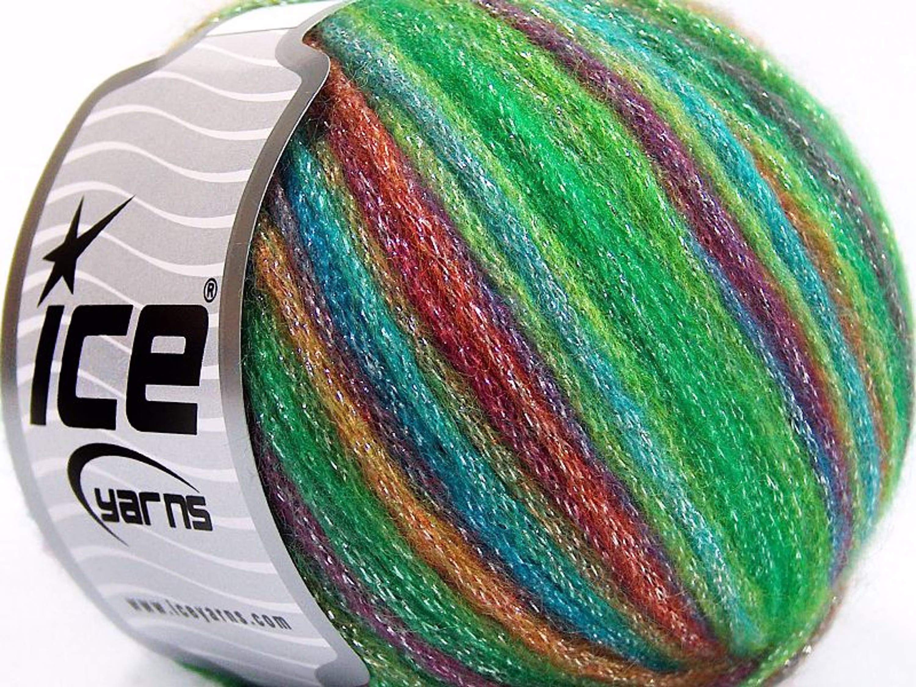 Paris Metallic Yarn, Wool Acrylic Blend, 4 Medium Worsted, Self Striping, Green Multi Color Metallic Wholesale Pricing