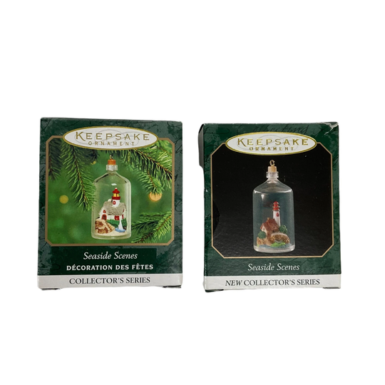 Vtg Hallmark Miniature Ornament Series Seaside Scenes Lighthouse in Bottle Lot