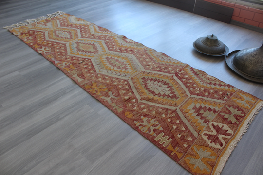 Vintage Kilim Runner, Ethnic Bohemian Runner Rug, Rug/N-940 2'7"x8'8" Feet