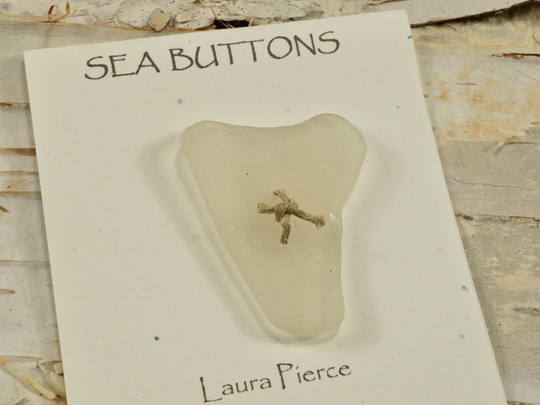 Heart Struck A Ghostly Pale White Genuine Maine Sea/Beach Glass Button Quirky Statement For Fiber Arts & Jewelry