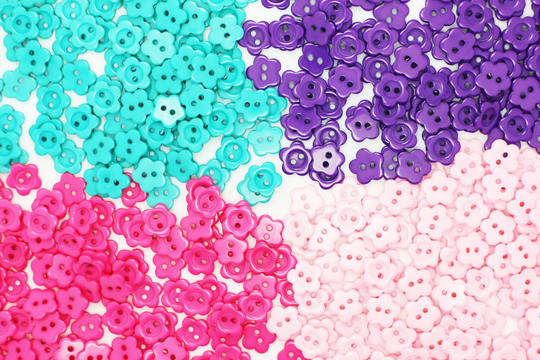 Tiny Flower Button, Shape Baby Children Small Mini Floral Bead, Two Holes Resin Button, Pink, Teal, Purple, 10mm