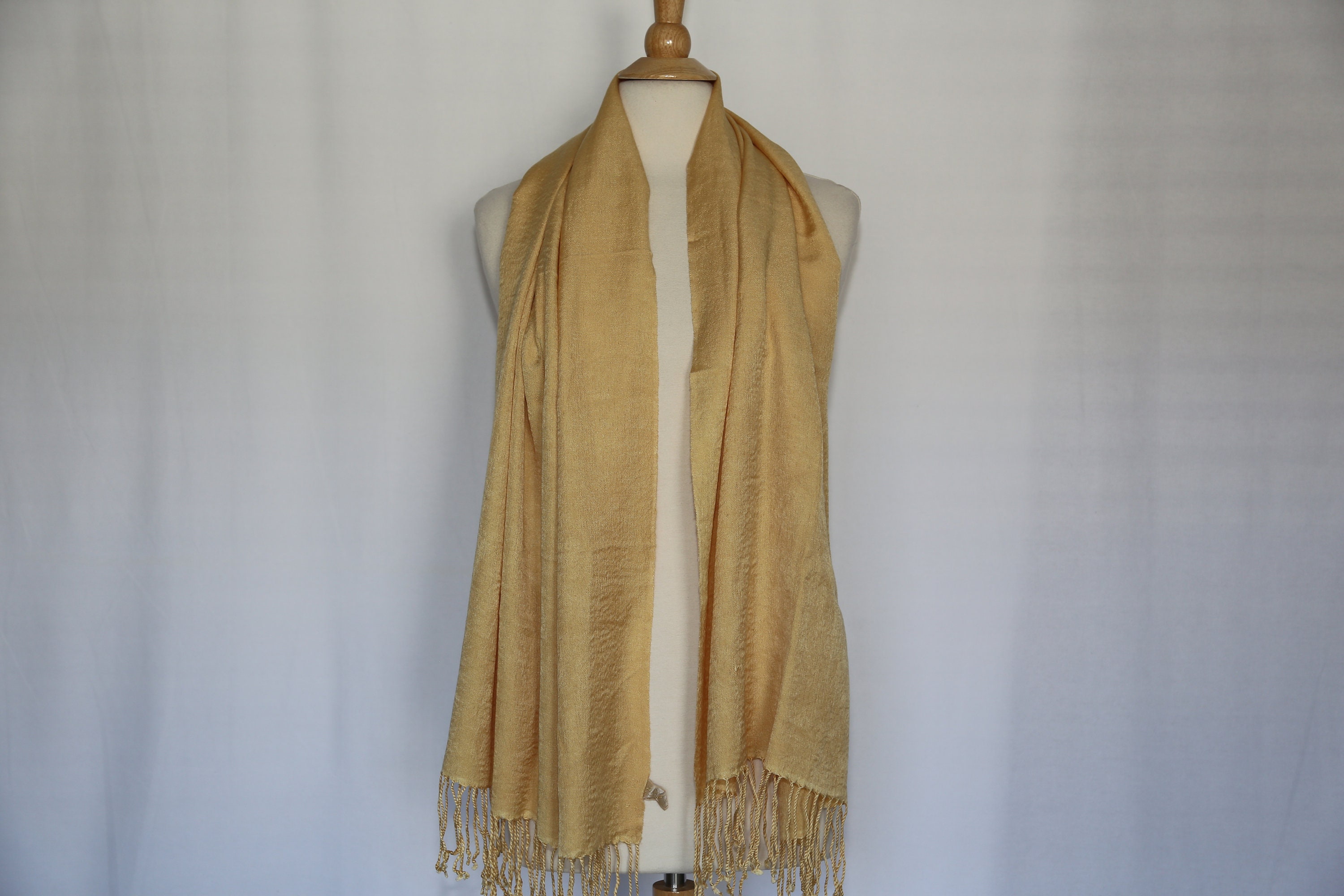 Authentic Cashmere Silk Blend Vintage Scarf Oblong Rectangular Soft Yellow