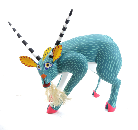 Aqua Ram Alebrije Wood Carving Minimalist Sculpture Mexican Pop Art
