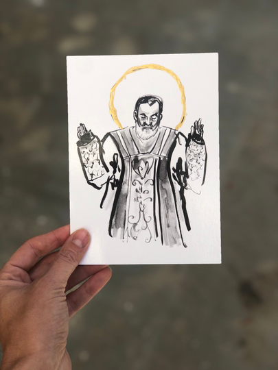 Padre Pio Hand Painted Halo Print, 5x7 Catholic Art Prints