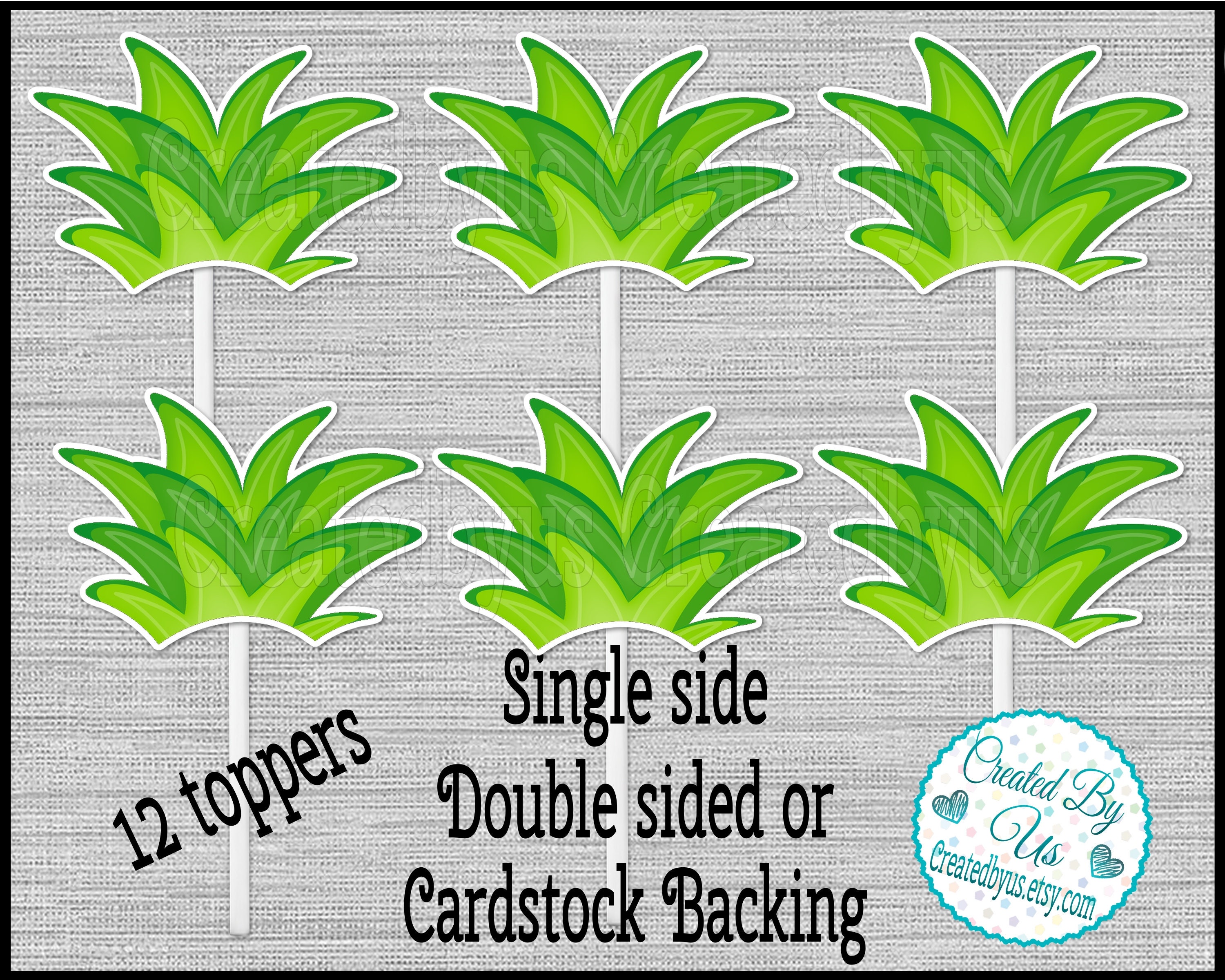 Pineapple Donut Topper Top Cupcake Toppers Luau Baby Shower Hawaiian Birthday Party Favors Double Sided Cup Cake Top 12 Assembled