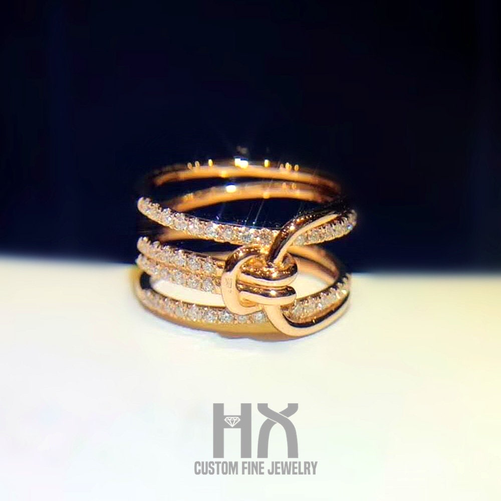 Diamond Love Knot Ring in Solid 18K Gold/Forever Statement Ring/Multi Layer Ring/Gift For Her/Custom Jewelry/Wholesale Available