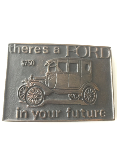 Vintage Brass Belt Buckle 1970's Henry Ford Model T Classic Car Antique Automotive