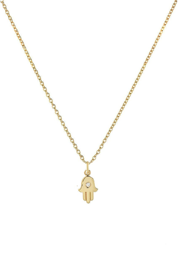 14K Solid Gold Hamsa Necklace, Hand Necklace