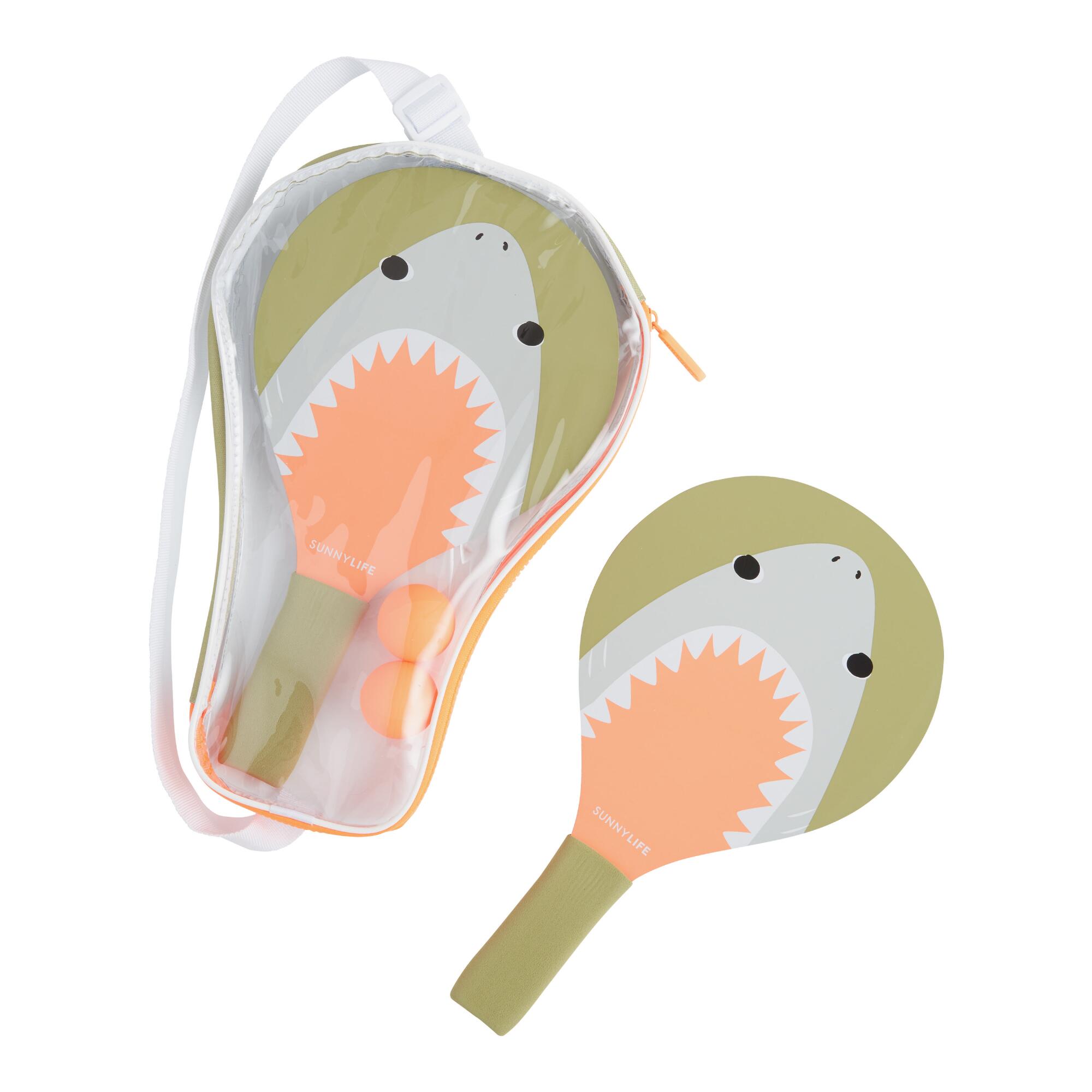 Sunnylife Shark Kids Beach Paddle Ball Set: Green/Orange/Multi - Plastic by World Market