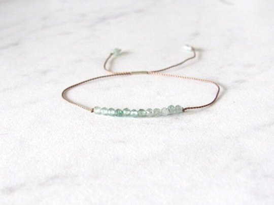 Green Aventurine Bracelet, Green Gemstone Bracelet, Delicate Crystal Tiny Beaded Adjustable Nylon Cord Bracelet, Soulsilk
