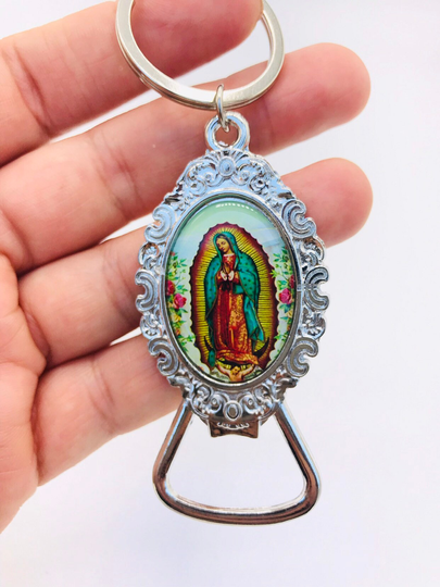 24Baptism Favors Recuerdos Para Bautizo/Primera Comunión First Communion Party Favors Keychain Guadalupe Llaveros Bottle Opener Quinceanera