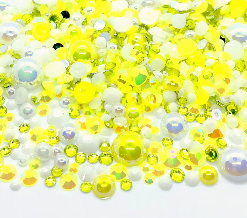 Pina Colada Blend Rhinestone Mix 2mm-10mm Flatback Jelly Resin | Faux Pearls Rhinestones Mixed Sizes, Yellow White