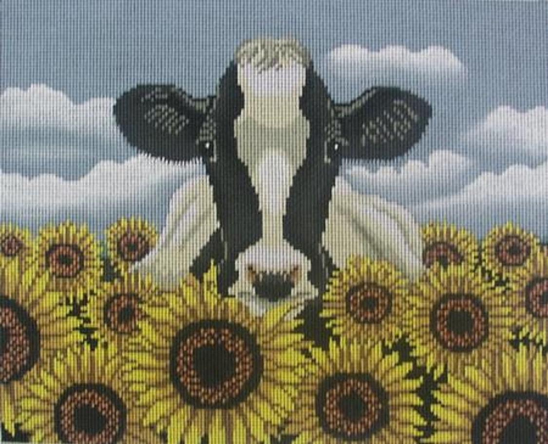 Needlepoint Handpainted Cooper Oaks Surrounded By Sunflowers 10x12 -Free Us Shipping