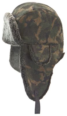 Crown Cap Shearling Aviator with Melton Wool Blend Camouflage - Camo/Grey - XL