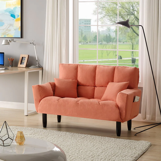 Clihome Tufted Orange Sleeper Loveseat Modern Orange Polyester/Blend Loveseat | SLID-1052-OR