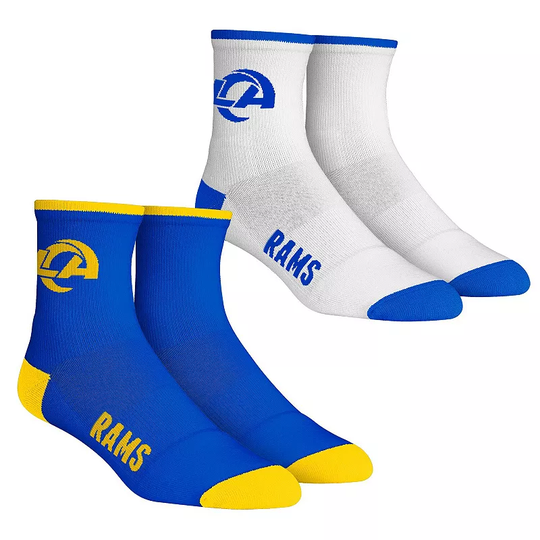 Youth Rock Em Socks Los Angeles Rams Core Team 2-Pack Quarter Length Sock Set, Kids Unisex, Size: Large, Multicolor