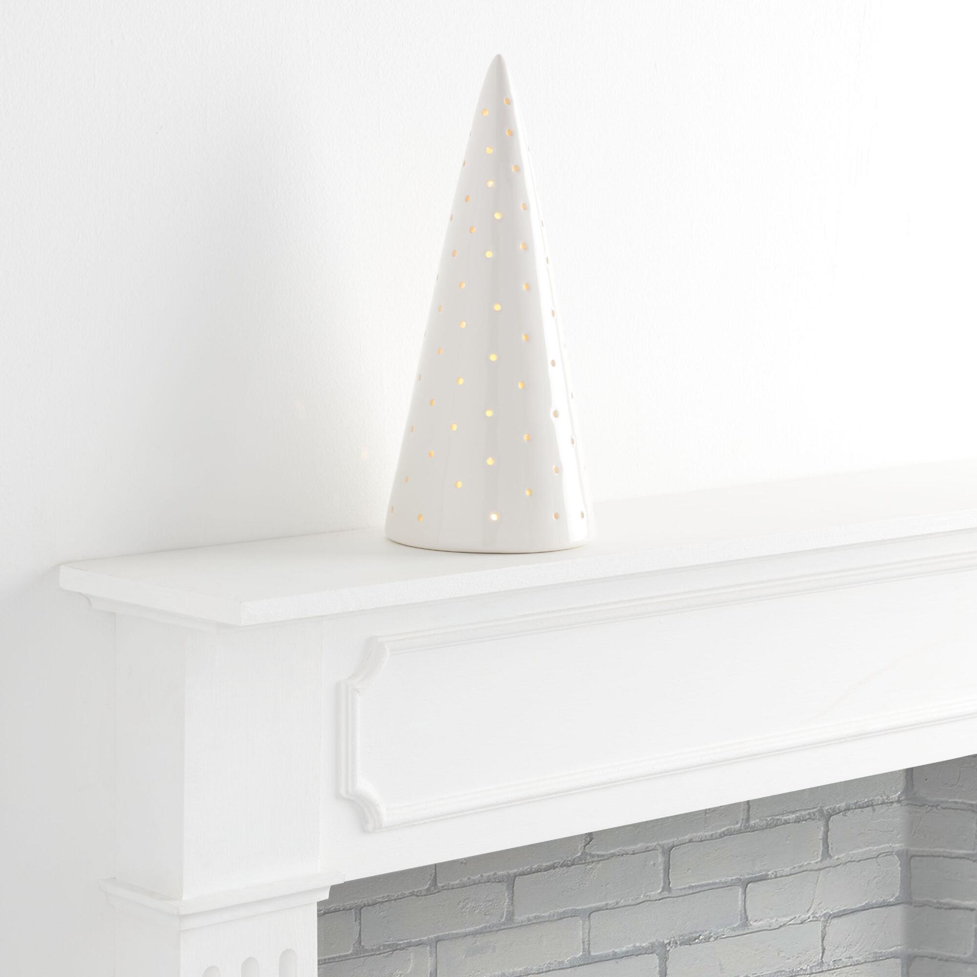 White Pierced Ceramic Cone Tree Light Up Decor 14 Inch by World Market