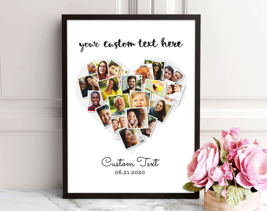Personalized Heart Photo Collage Canvas Print Custom Gift For Mom Boyfriend Girlfriend Framed Birthday Mothers Day Digital Printed
