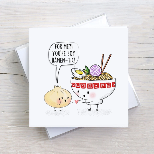 Soy Ramentic Card, Pho Valentines Day Cards, Pun Funny Anniversary Food