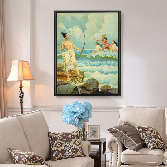 Raja Ravi Varma, Ram Sagar Darpa Haran Or Rama Vanquishing The Ocean, Large Wall Art, Framed Art, Canvas Art, Large Canvas, M6674