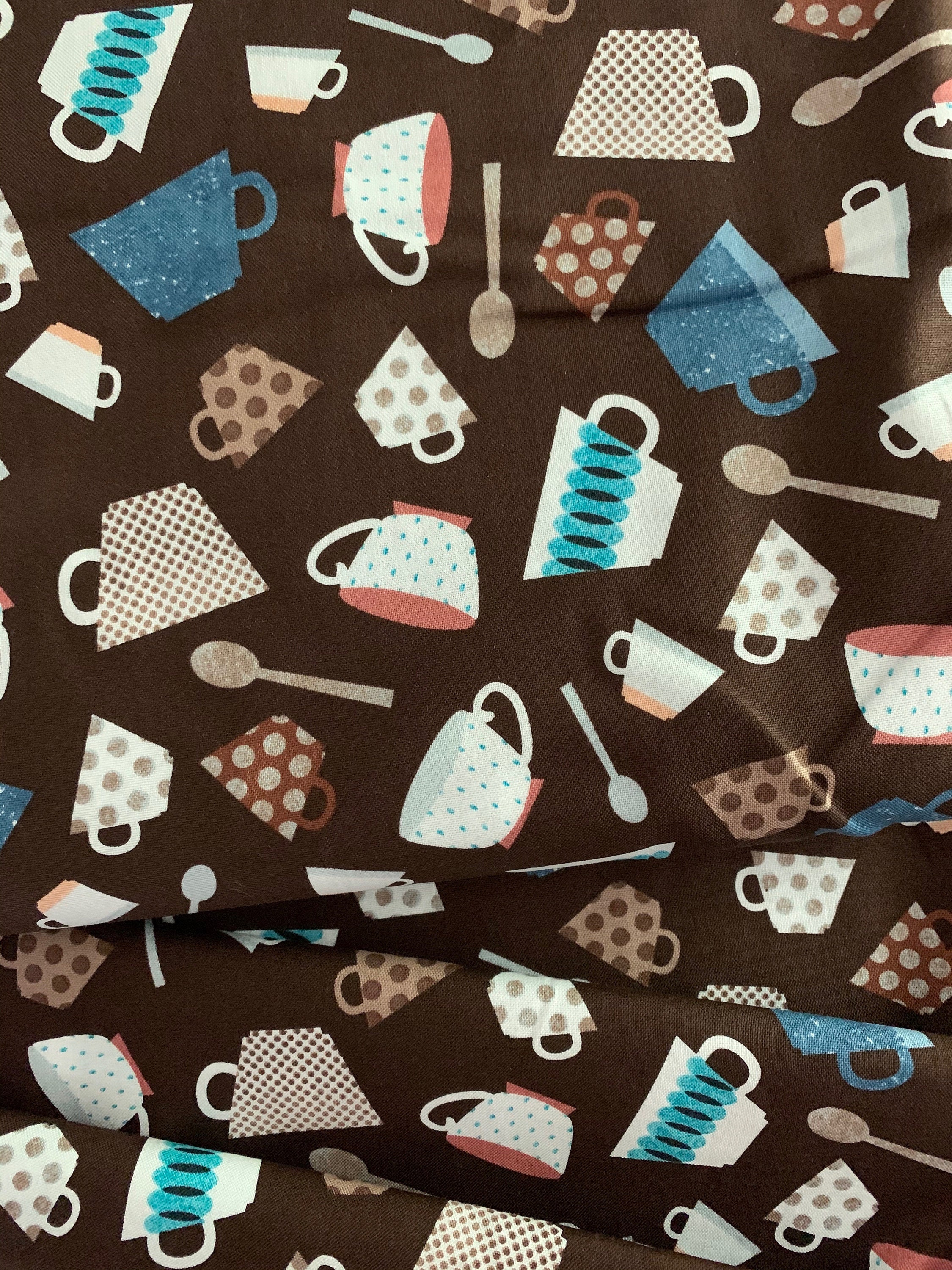 Perfect Blend 8879-77 Cups & Spoons Brown Greta Lyn For Kanvas in Association With Benartex