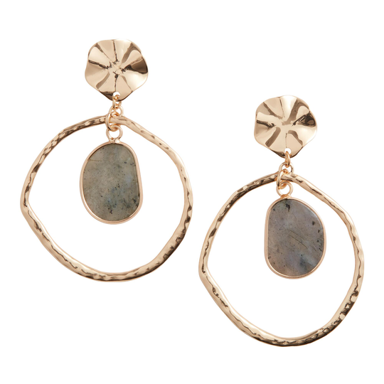 Gold Semiprecious Labradorite Wavy Hoop Drop Earrings: Gold/Silver by World Market