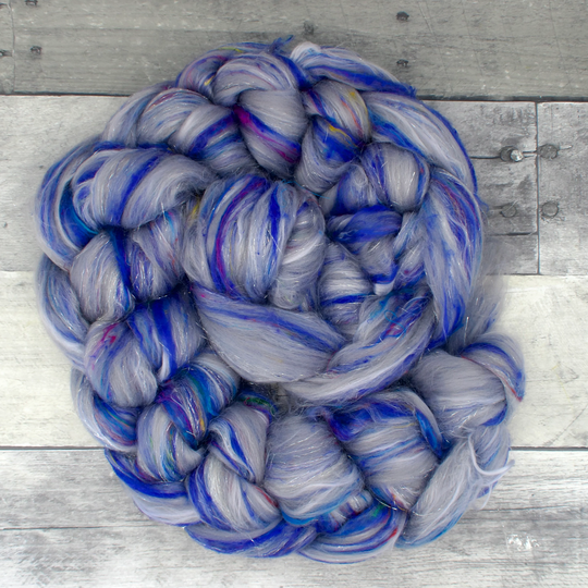 Merino/Bamboo Sari Silk Silver Stellina, 4Oz, Combed Top Signature Blend, Wool Roving, Soft For Spinning, Spinning Fiber
