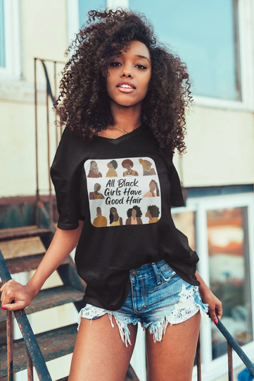 Juneteenth V Neck, All Black Girls Have Good Hair, Woman V-Neck, Owned Clothing, Gift For Woman, Hair Stylist