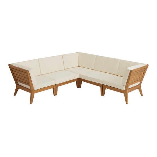 Teak Somers 5 Piece Square Modular Outdoor Patio Sectional Sofa: Natural - Wood by World Market