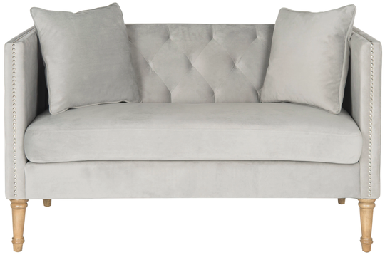Safavieh Sarah Midcentury Gray/Washed Oak Polyester/Blend Loveseat in Off-White | FOX6206B