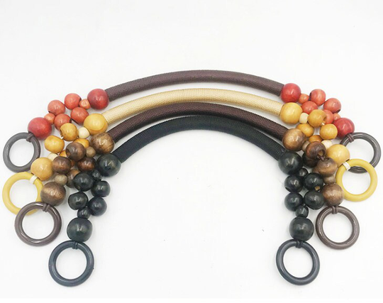 A Pair Rope Handle With Wood Beads 47cm Pick Color