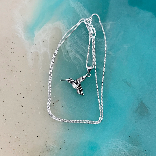 sterling Silver Little Hummingbird Necklace, Bird Animal Necklace