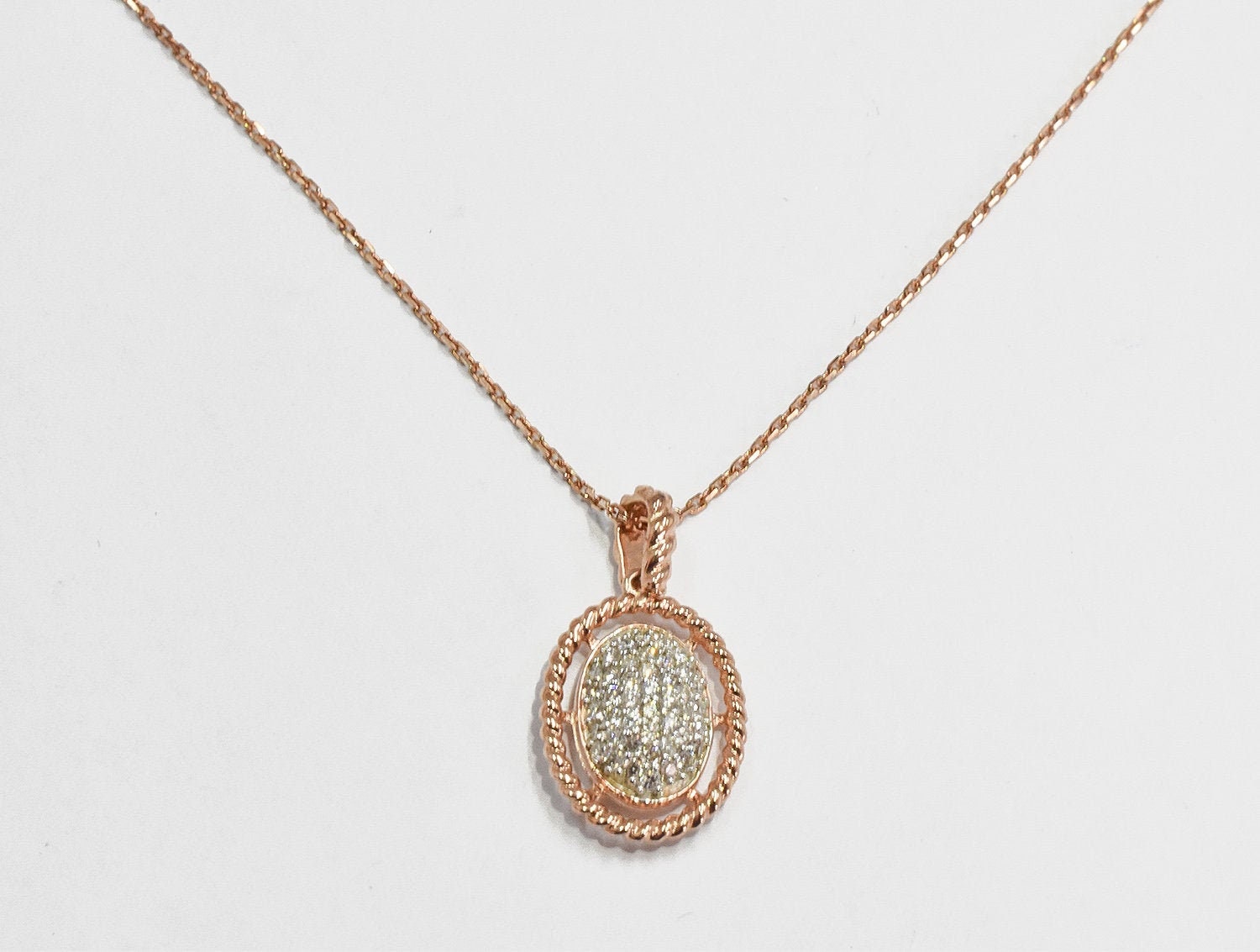 Fine Diamond Necklace /Oval Pendant in 18K Solid Rose Gold/Everyday Minimal Necklace/ Cluster Necklace