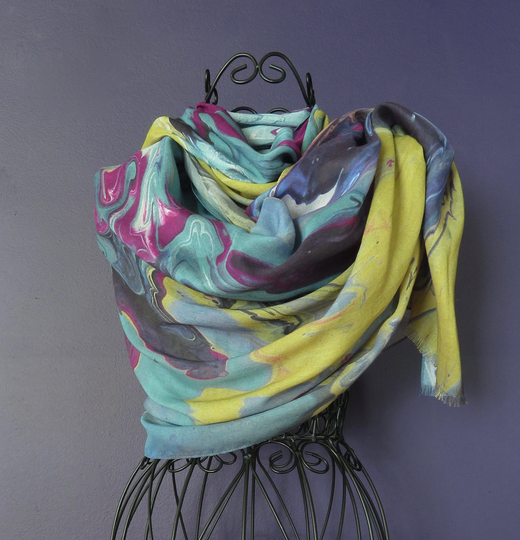 Scarf in Multi-Coloured Silk Modal Blend, Natural Fabric Art Scarf, Head Wrap