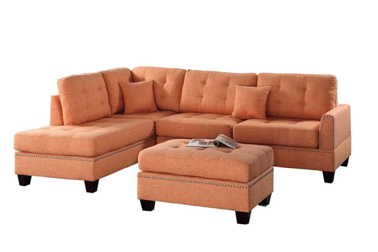 Poundex Adolph Casual 3-Piece Polyester/Polyester Blend Citrus Living Room Set in Orange | F6506