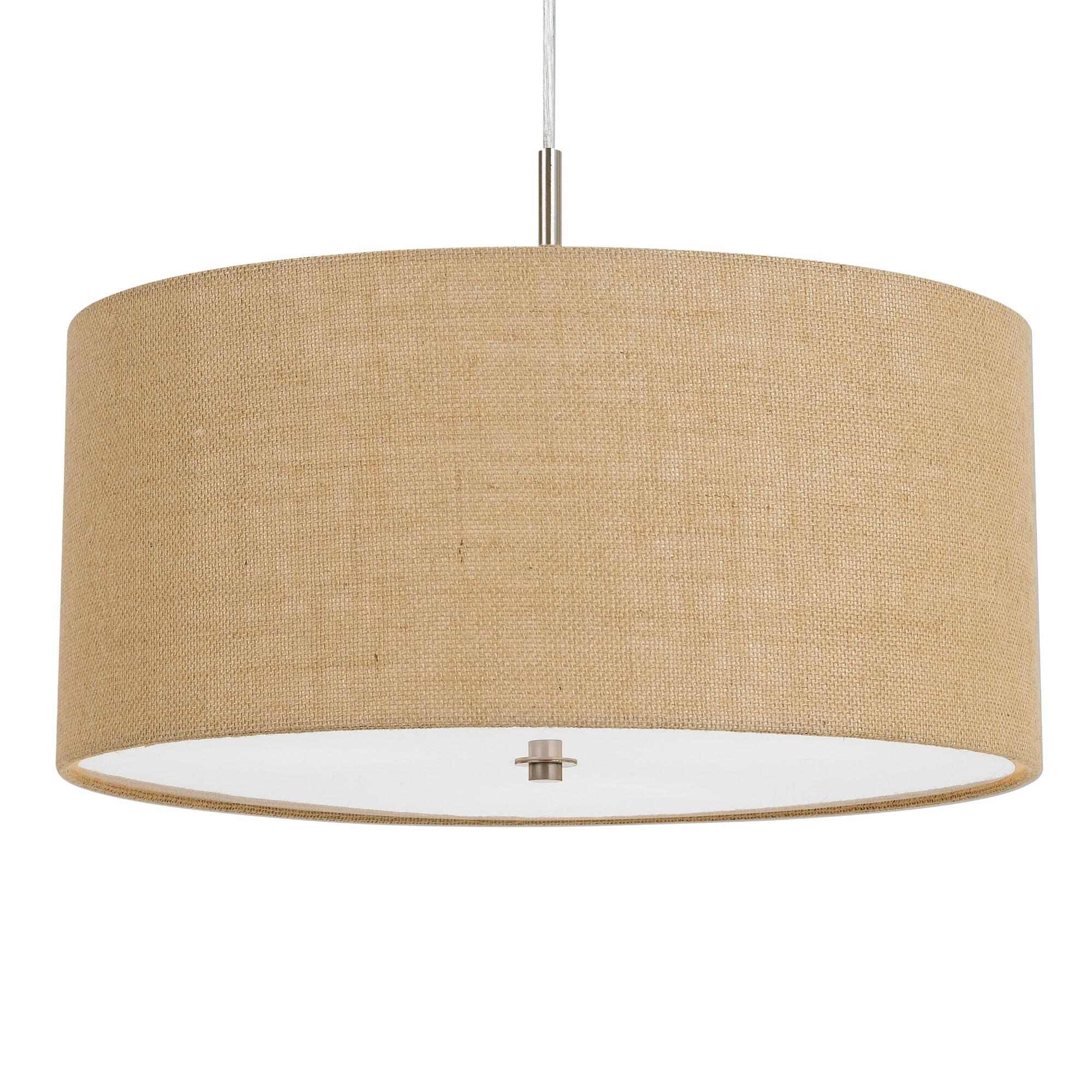 Small Natural Burlap Drum 3 Light Billie Pendant Lamp - Fabric by World Market