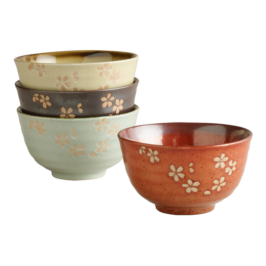 Fuji Blossom Rice Bowl Set Of 4: Multi - Stoneware by World Market