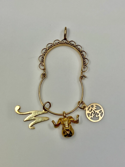 14K Gold Charm Catcher Pendant With Charms