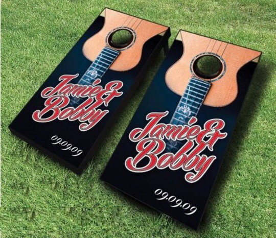 Custom Guitar Custom Text Wedding Cornhole Boards Regulation Size Game Set Baggo Bean Bag Toss + 8 Aca Bags