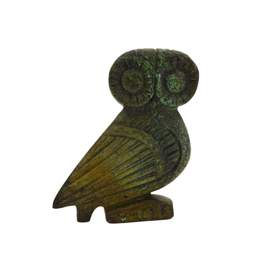 Athena's Owl Solid Bronze Statue Museum Quality Unique Mini Sculpture 8cm