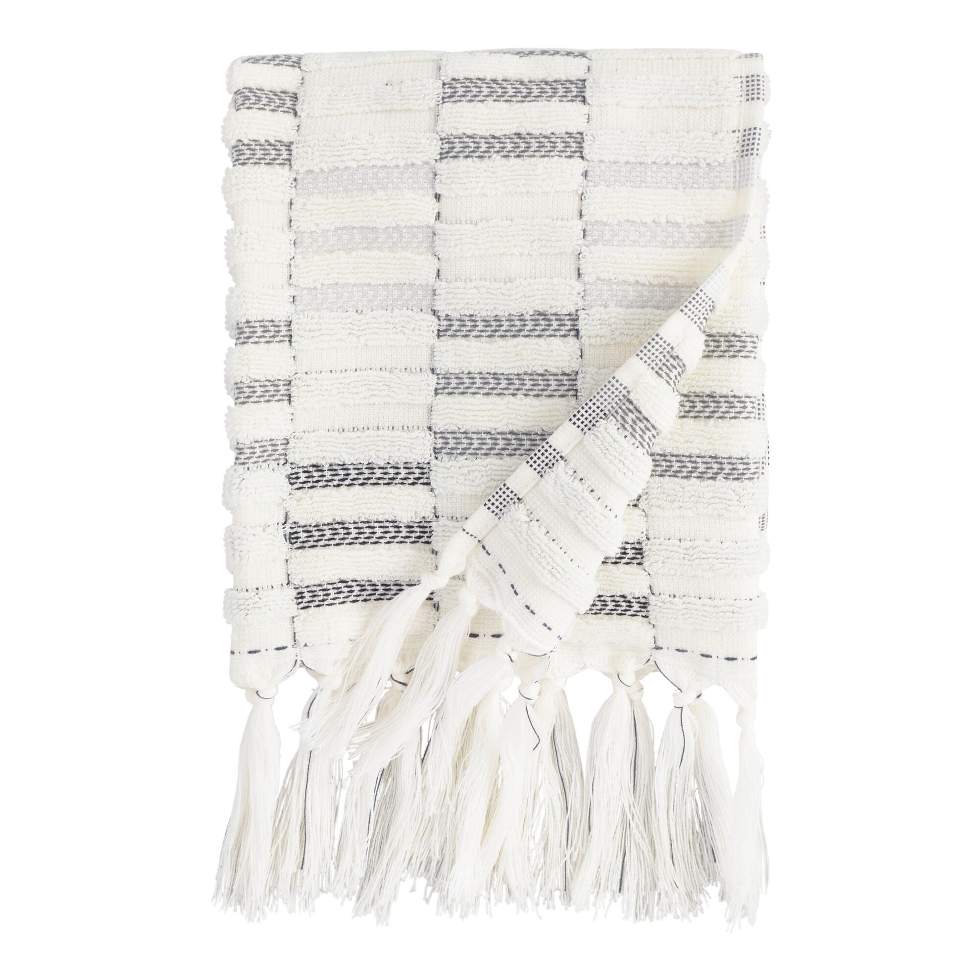 Black and Ivory Striped Sculpted Sloan Hand Towel by World Market