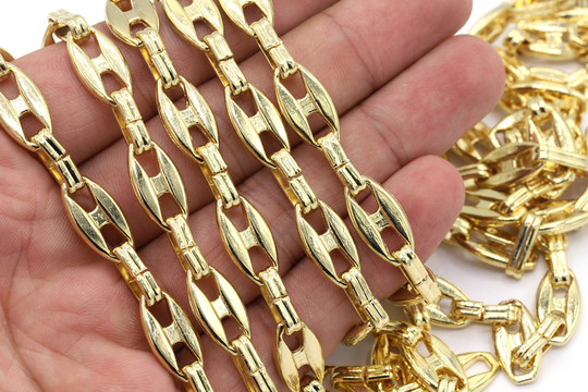 9x16mm 24 K Shiny Gold Plated Chain, Handmade Bulk Chains, Necklace Chains -C104