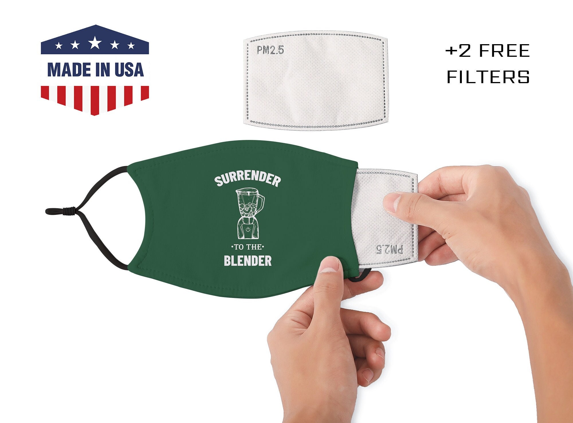 Surrender To The Blender/Vegetarian Face Mask Smoothie Vegan Adult Filter Pocket Adjustable Ear Loops Nj2434