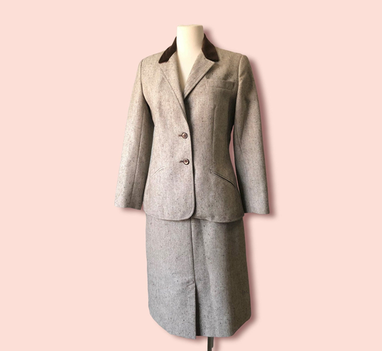 Vintage 1980S Brown Wool Blend Pencil Skirt & Blazer, Roth Lecover Sport, Two Piece Set, 36 Inch Bust, 25 Waist