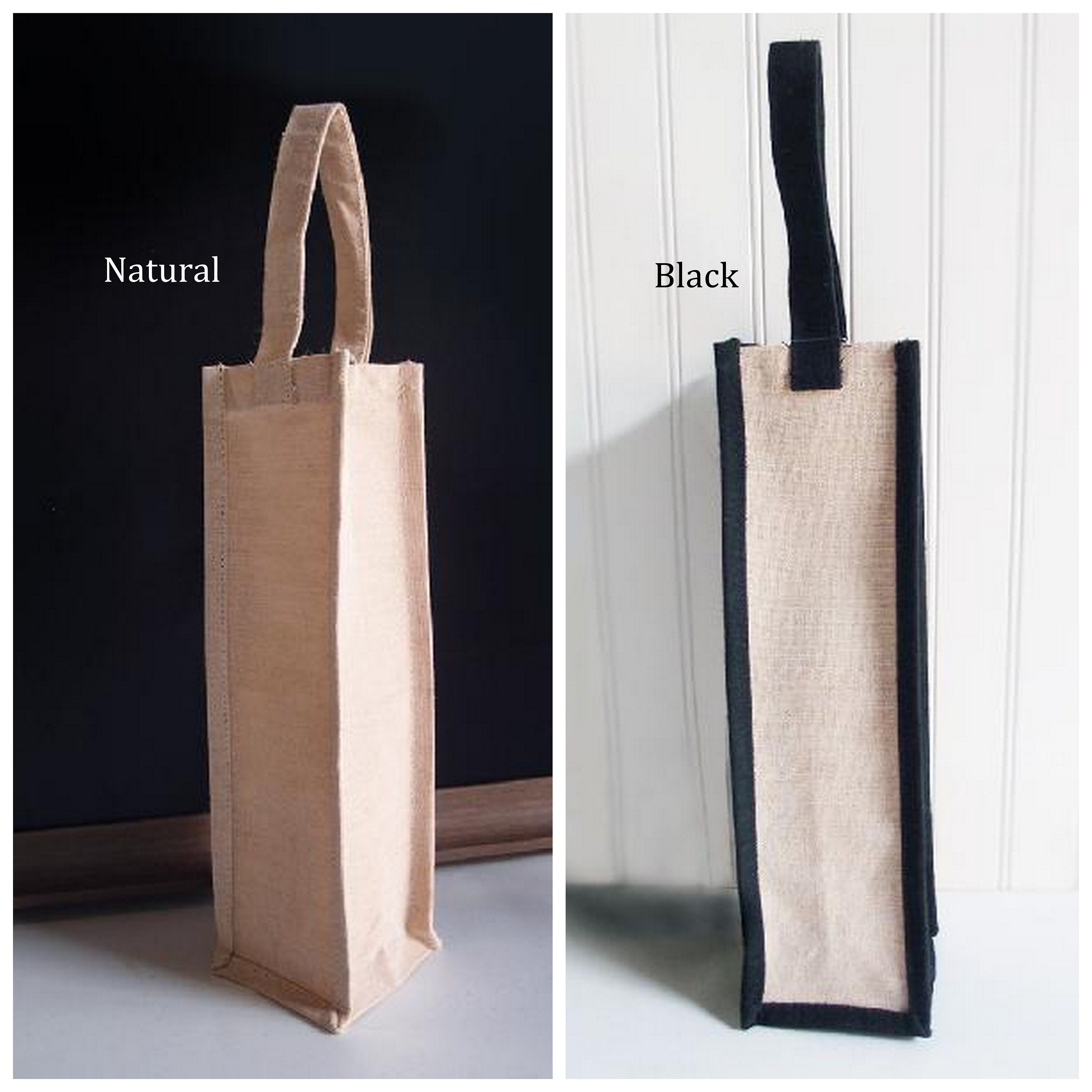 Reusable Jute Blend Wine Tote Bag With Handle 4 X 14" Free Shipping "