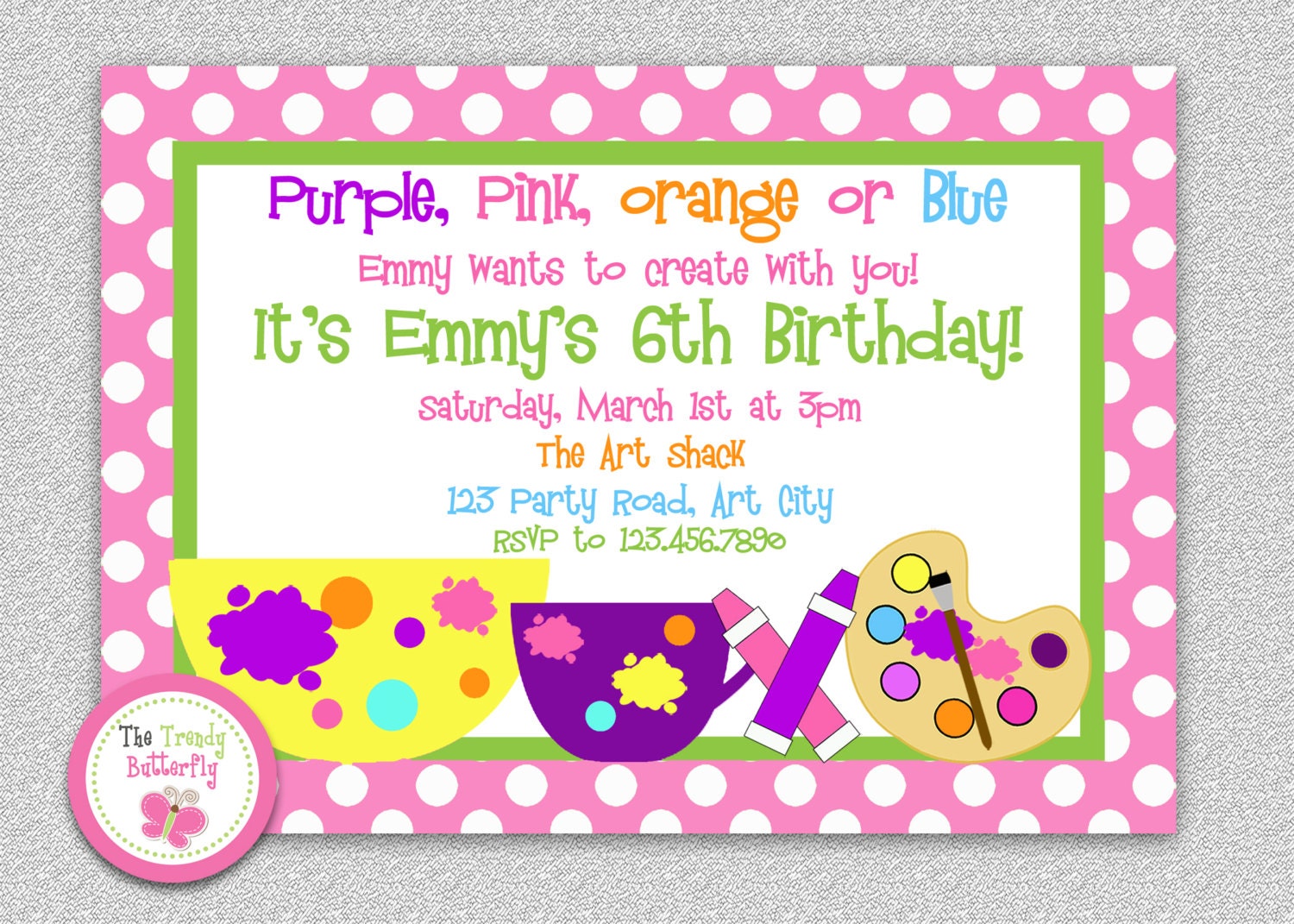 Art Birthday Party Invitation , Invitation, Painting Printable Girls Party