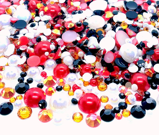 Chrsitmas Snowman Blend Mix 2mm-10mm Flatback Jelly Resin | Faux Pearls Rhinestone Mixed Size Red Orange Black