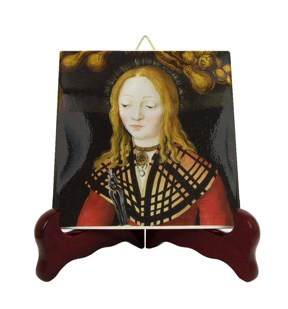 st Genevieve Icon On Tile - Catholic Saints Serie Saint Of Paris Art Icons Patron Saint Christian