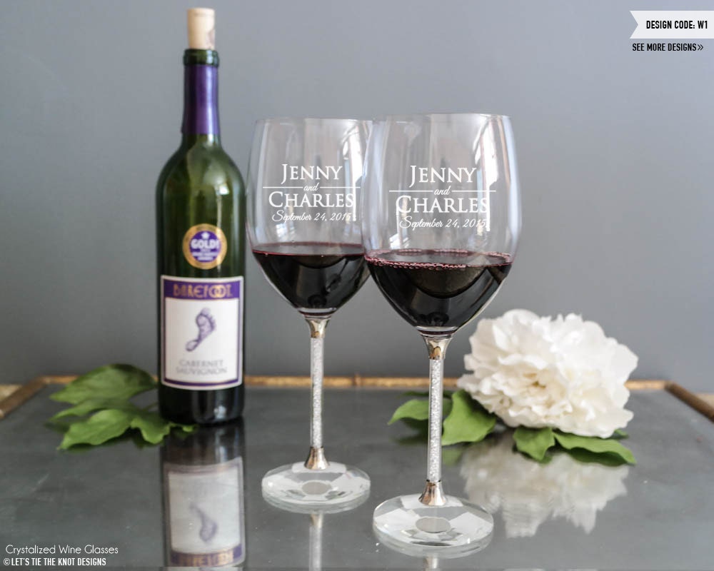 Personalized Crystal Wedding Wine Glasses | Set Of Two Custom Engraved Glasses, Gift, Couples Anniversary