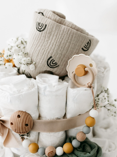 Diaper Cake | Baby Shower Gift For Boy & Girl Welcome Oh Tulle Organic Neutral Modern By Tisu
